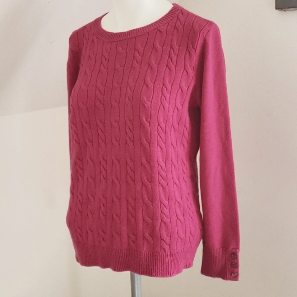 Talbots Petite Button Cuff Cable Knit Lambswool B… - image 4